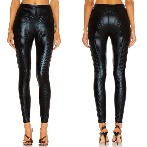 Mugler Shiny Embossed Black Legging Pant Size 40 - Picture 1 of 11